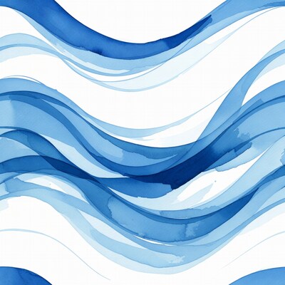Blue watercolor wavy lines pattern