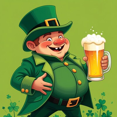 Cartoon Leprechaun Holding Beer Mug