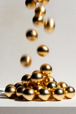 Golden balls falling on pile