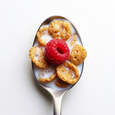 Cereal with raspberry in spoon
