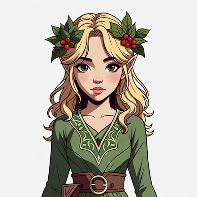 Blonde elf woman with holly crown