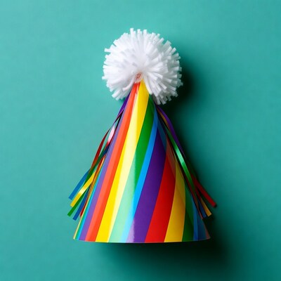 Rainbow Party Hat with Pom Pom