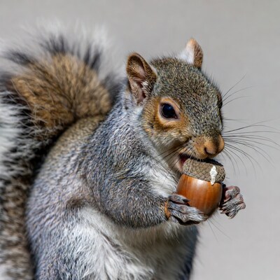 Squirrel eating acorn