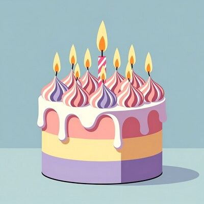 Colorful Birthday Cake with Candles