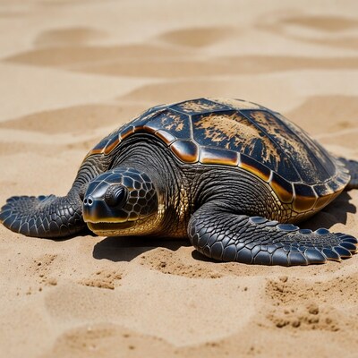 Baby sea turtle on beach sand