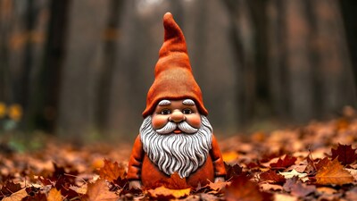 Gnome sitting in autumn leaves