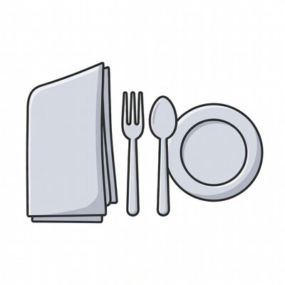 Plate Fork Spoon Napkin Illustration