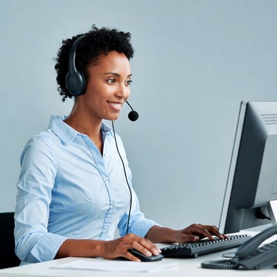 African-American woman customer service headset