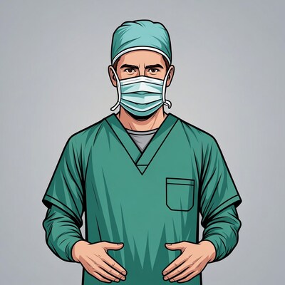 Male doctor in surgical mask and scrubs