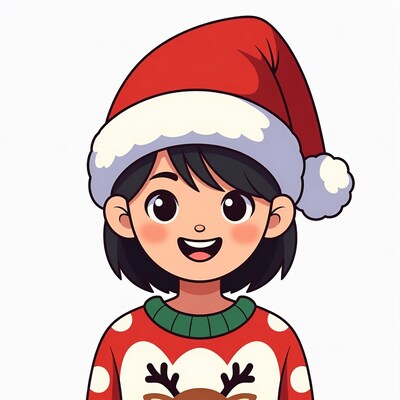Asian girl in Santa hat smiling