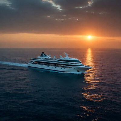White Cruise Ship at Sunset