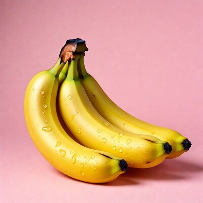 Fresh bananas on pink background
