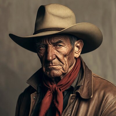 Old cowboy wearing hat and scarf