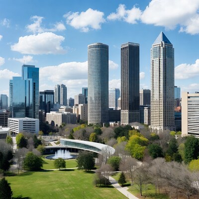 Atlanta skyline with park and fountain