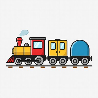 Red Steam Train with Cars Illustration