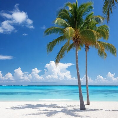 Two Palm Trees on Tropical Beach