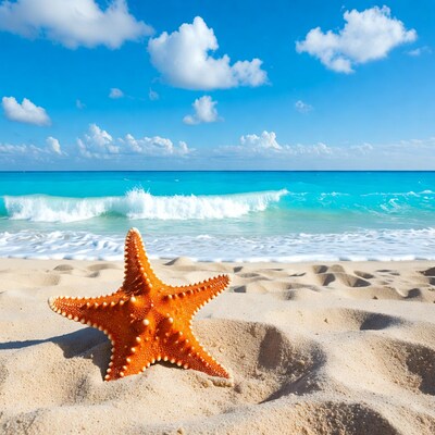 Orange starfish on beach