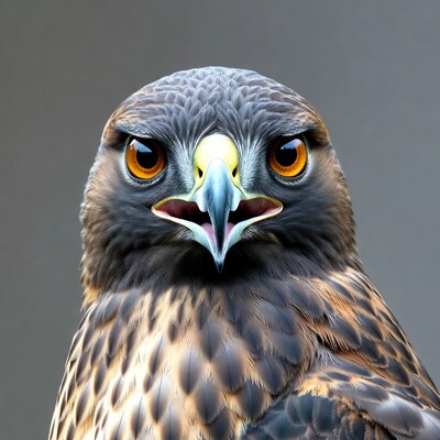 Closeup of hawk with open beak