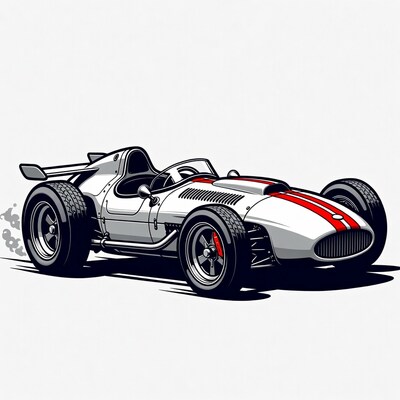White vintage race car illustration