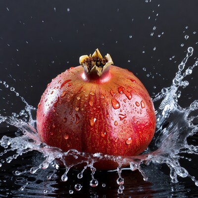Pomegranate with water splashes