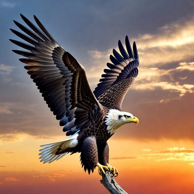 Bald Eagle Perched on Branch at Sunset