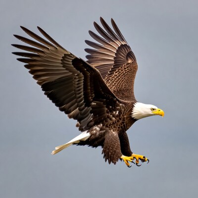 Bald eagle flying with wings spread
