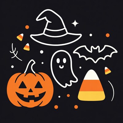 Halloween clipart with pumpkin ghost witch hat