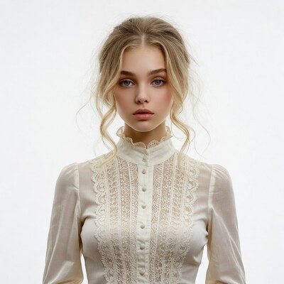 Woman in white lace blouse