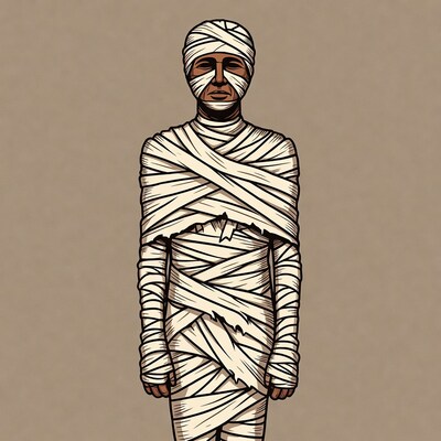 Mummy standing on beige background
