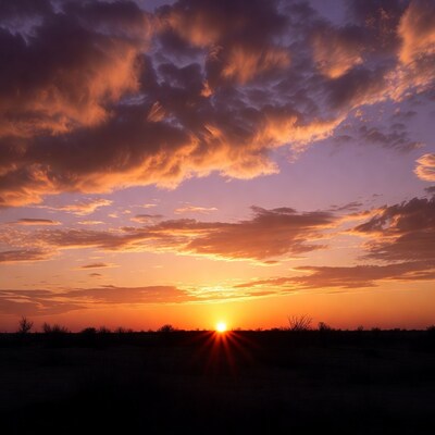 Dramatic Sunset Over Grassland
