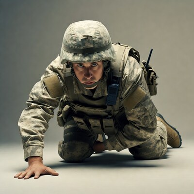 Soldier kneeling in camouflage gear