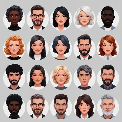 Diverse Illustrated Avatars of Men and Women