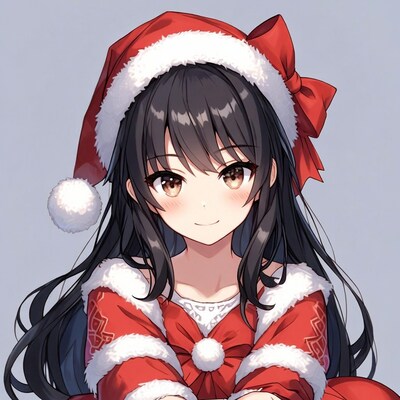 Anime girl in Santa hat