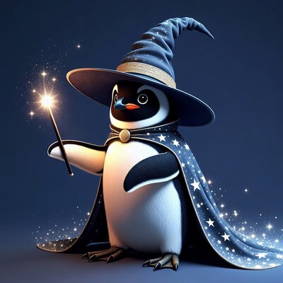 Penguin wizard casting spell