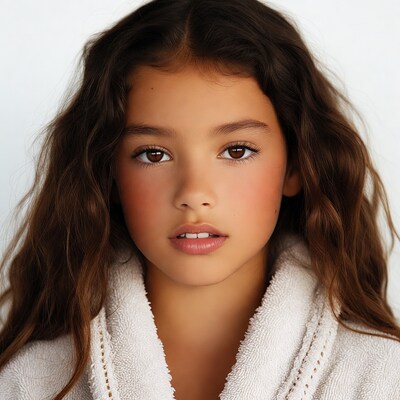 Young girl in white bathrobe