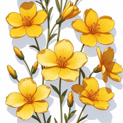 Yellow Flowers Illustration on White Background