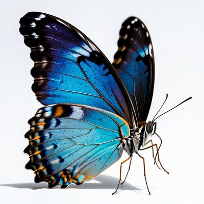 Blue Morpho Butterfly on White Background