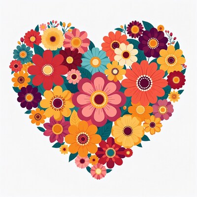 Colorful Flower Heart Illustration