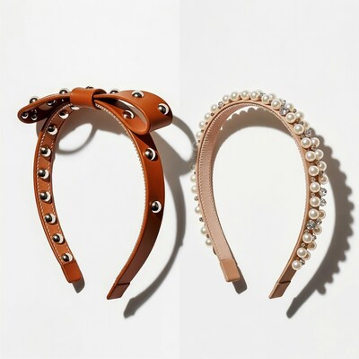 Brown Bow Headband and Pearl Headband