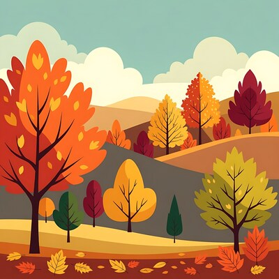 Autumn Fall Foliage Landscape Illustration