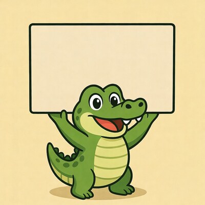 Cartoon crocodile holding blank sign
