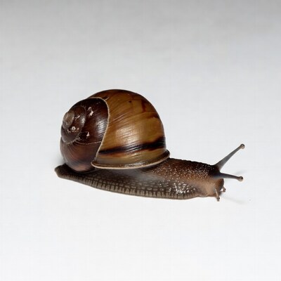 Brown garden snail on white background