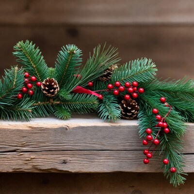 Christmas Garland with Pinecones Berries