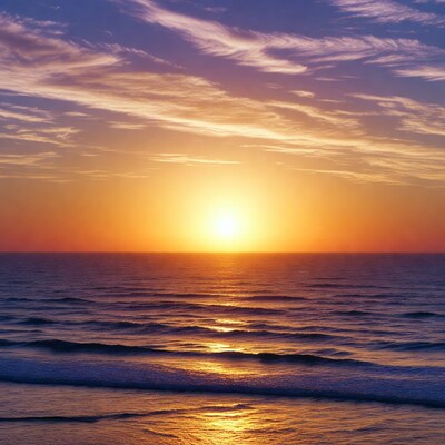 Sunset over ocean waves