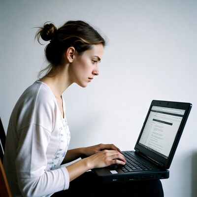 Woman typing on laptop