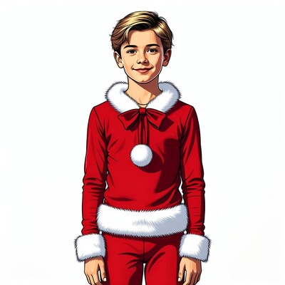Boy in red Santa suit illustration