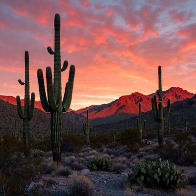 Saguaro Cacti at Sunset