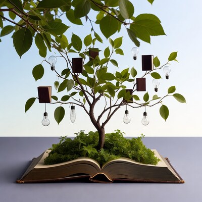 Tree of Knowledge with Books and Lightbulbs