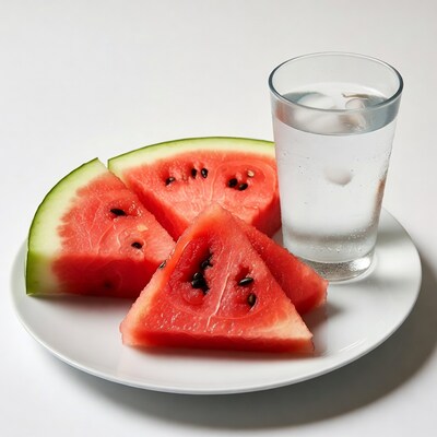 Watermelon slices with iced water