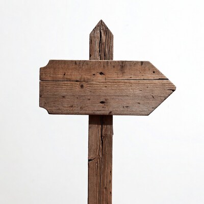 Rustic wooden arrow sign on white